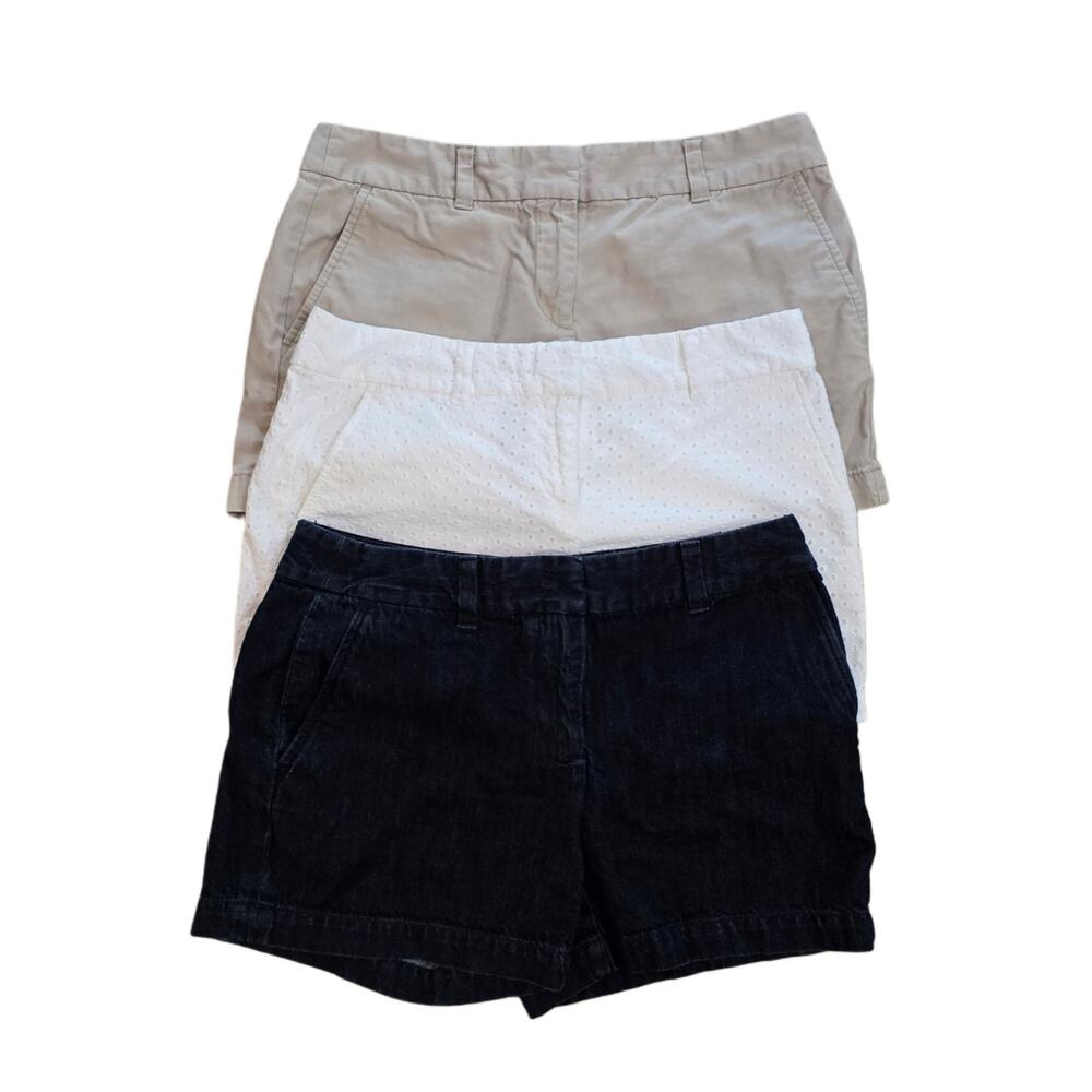 3 Pair LOFT Outlet Shorts Size 2 Original White Eyelet Dark Denim Khaki Cotton